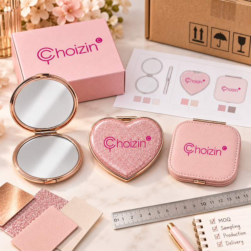 CHOIZIN round, heart-shaped and rounded-square compact mirrors with correct product structures