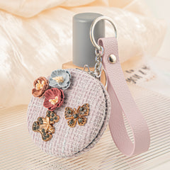 Cute Hello Kitty Tweed Compact Mirror, Portable Keychain Makeup Mirror with 95% High Reflectivity, Double-Sided Folding Pocket Mirror for Purse/Travel, Gift for Women & Girls