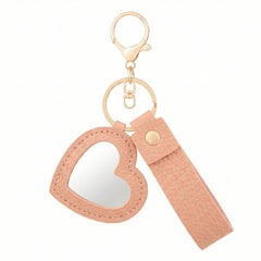 Litchi Grain PU Leather Heart-Shaped Compact Mirror Keychain - Multi-Color Cute HD Swivel Folding Double-Sided Travel Mirror