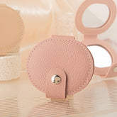 Oval PU Leather Compact Mirror for Women & Girls, Double-Sided Folding Makeup Mirror with Snap Button Closure, Portable Pocket Cosmetic Mirror for Travel, Purse & Daily Touch-Ups