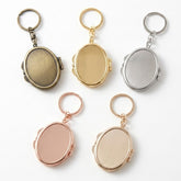 Mini Oval Blank Compact Mirror Keychain Setting Blanks - Multi-Color Electroplated HD Folding Pocket Metal Mirror Frame for DIY Crafts, Sublimation, Resin, Cabochon Jewelry Making