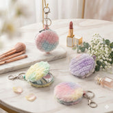 Fluffy Keychain Compact Mirror, Double-Sided Portable Makeup Mirror with Soft Faux Fur Cover, Mini Travel Purse Mirror for Women Girls, Cute Bag Charm for Daily Use & Gifts