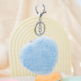 Heart-Shaped Plush Compact Mirror with Keychain - Cute Faux Fur Double-Sided Folding Travel Mirror - Soft Fluffy Pocket Bag Charm Vanity Mirror for Women, Girls, Teens & Students