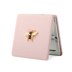 Bee Embellished Leather Compact Mirror, Square Folding Double-Sided Makeup Mirror with 95% High Reflectivity, Portable Pocket Mirror for Purse/Travel, Gift for Women & Girls
