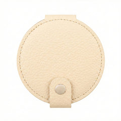 Litchi Grain PU Leather Round Compact Mirror with Snap Button Closure - Multi-Color Cute Double-Sided Folding Travel Mirror