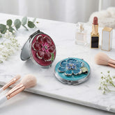 Vintage Floral Compact Mirror with Rhinestones, Double-Sided Folding Makeup Mirror, Portable Pocket Mirror for Purse Travel, Gift for Women Girls
