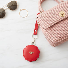 Flower-Shaped PU Leather Compact Mirror with Keychain & Wristlet - Portable Double-Sided Folding Travel Mirror - High-Definition Pocket Mirror for Women, Girls & Students, Perfect for Handbags, Backpacks & Keys 🌸✨
