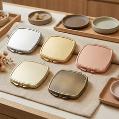 Rounded Square Blank Compact Mirror Setting Blanks - Multi-Color Electroplated HD Double-Sided Folding Pocket Metal Mirror Frame for DIY Crafts, Sublimation, Resin, Cabochon Jewelry Making (Silver, Gold, Light Gold, Rose Gold) 🔲✨