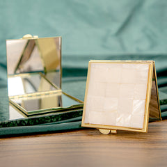Mother of Pearl Compact Mirror Square Compact Makeup Mirror, Double-Sided High Definition Mirror (95% Reflectivity), Portable Pocket Mirror for Travel & Daily Use, Lightweight 70g, Eco-Friendly Material, Ideal for Women & Girls
