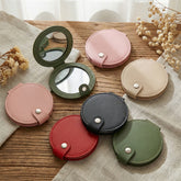 PU Leather Round Compact Mirror with Snap Button Closure - Multi-Color Cute Double-Sided Folding Travel Mirror - Slim Pocket Purse Vanity Mirror for Women, Girls & Students 🪞✨