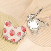 Cute Butterfly Compact Mirror PU Leather Folding Pocket Mirror Silver Plated Plastic Frame Double Sided Strawberry Vanity
