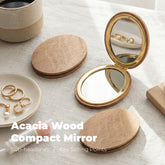 Oval Bamboo Compact Mirror, Gold Framed, 90×70mm Portable Folding Makeup Mirror, 95% High Clarity, Eco-Friendly Wooden Pocket Mirror for Women, Travel, Daily Use & Gift (66g)