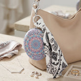 Boho Mandala Compact Mirror with Silk Scarf Keychain – Portable PU Leather Double-Sided Travel Mirror – High-Definition Vanity Mirror with Ribbon Charm for Purses, Handbags & Backpacks – Stylish Gift for Women & Girls 🌸✨