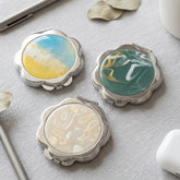 Acetate Flower Compact Mirror - Cute Marble Pattern Double-Sided Travel Mirror with Metal Frame - Premium Scalloped Pocket Mirror with 95% HD Reflectivity for Purses, Handbags & Girls on the Go 🌸✨