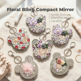 Bling Bear Compact Mirror with Rhinestones, Double-Sided Folding Makeup Mirror, Portable Keychain Mirror for Purse, Travel, Gift for Women Girls