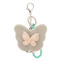 Butterfly Plush Compact Mirror with Lanyard - Cute Double-Sided Faux Fur Folding Travel Mirror - Soft Fluffy Pearl Charm Pocket Vanity Mirror for Women, Girls & Students 🦋✨