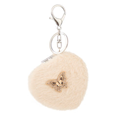 Heart Plush Compact Mirror Keychain - Cute Crystal Rhinestone Butterfly & Purse Charm Faux Fur Folding Travel Mirror - Soft Fluffy Pocket Bag Charm Vanity Mirror for Women, Girls & Students 💖✨