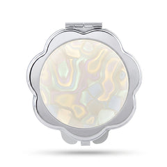 Acetate Flower Compact Mirror - Cute Marble Pattern Double-Sided Travel Mirror with Metal Frame - Premium Scalloped Pocket Mirror with 95% HD Reflectivity for Purses, Handbags & Girls on the Go 🌸✨