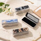 Portable Rectangle Lipstick Case with Mirror, Acetate/Acrylic Decorative Panel, Metal Case with Velvet Lining, Travel Lipstick Holder for Women, Purse, Makeup Bag & Daily Touch-Ups