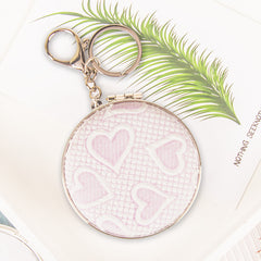 Heart Pattern Keychain Compact Mirror Round Folding Pocket Mirror with Lobster Clasp Plastic Frame Dual Sided Makeup Mirror