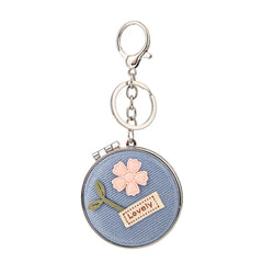Fabric Round Compact Mirror with Lanyard - Cute 3D Flower & "Lovely" Patch Double-Sided Folding Travel Mirror - Soft Pocket Bag Charm Vanity Mirror for Women, Girls & Students πΈβ¨