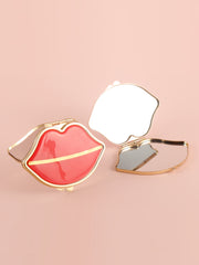 Red Lip Shaped Epoxy Resin Compact Mirror - Gold Electroplated Metal Double Sided Folding Pocket Vanity Mirror with HD Glass for Purse, Travel, Lipstick Touch-Ups, Girls & Gifts ๐๐๐ชโจ