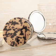 Acetate Compact Mirror, Round Portable Folding Makeup Mirror, 95% High Clarity Pocket Mirror, Stylish Tortoiseshell Pattern for Women, Travel, Purse, Daily Use & Gift (75mm)