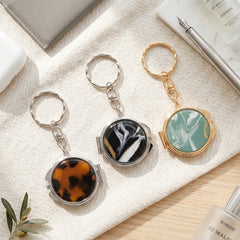 Round Compact Mirror Keychain with Acetate Acrylic Design, Double-Sided Folding Makeup Mi Keychain with Acetate Acrylic Design, Double-Sided Folding Makeup Mirror with Metal Frame & Glass Mirror, Portable Purse Mirror for Women Girls Travel Daily Use