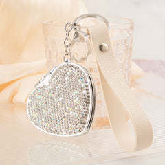 Rhinestone Heart Compact Mirror Keychain, Double-Sided Makeup Mirror for Women & Girls, Portable Travel Purse Mirror with Wrist Strap, 95% High Definition Reflection, Cute Gift for Daily Use & Party (62×64mm, 47g)