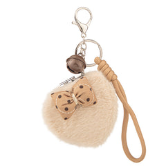 Heart Plush Compact Mirror Keychain - Cute Checkered Bow Tie Faux Fur Double-Sided Folding Travel Mirror - Soft Fluffy Pocket Bag Charm Vanity Mirror with Wrist Lanyard & Bell for Women, Girls & Kids 💖🎀