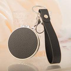 PU Leather Round Compact Mirror Keychain - Cute Shaped Double-Sided Folding Travel Mirror with Plastic Frame - Pocket Purse Charm Vanity Mirror with Wrist Lanyard for Women, Girls & Students🪞✨