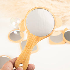 Natural Bamboo Handheld Makeup Mirror 1X Magnification High Reflectivity Portable Cosmetic Hand Vanity Mirror