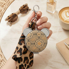 Bear Shape Keychain Compact Mirror with PU Leather Ribbon, Double-Sided HD Makeup Mirror with 95% Reflectivity, Portable Pocket Mirror for Women & Girls, Cute Travel Accessory with Stickers