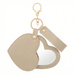 Heart-Shaped PU Leather Compact Mirror Keychain - Multi-Color Cute HD Swivel Folding Double-Sided Travel Mirror