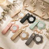 Litchi Grain PU Leather Small Flower-Shaped Compact Mirror Keychain - Multi-Color Cute HD Swivel Folding Double-Sided Travel Mirror - Slim Pocket Purse Charm Vanity Mirror with Wrist Strap for Women, Girls & Students 🌸✨
