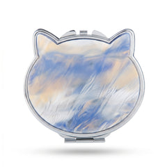 Acetate Cat Shape Compact Mirror - Cute Tortoiseshell & Marble Pattern Double-Sided Travel Mirror with Metal Frame - Premium Kitten Pocket Mirror with 95% HD Reflectivity for Purses, Bags & Cat Lovers 🐱✨