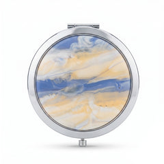 Round Button Compact Mirror with Acetate Acrylic Inlay, Double-Sided Glass Mirror, Metal Frame Pocket Mirror for Women, Travel Makeup Mirror for Purse, Handbag & Daily Touch-Ups