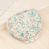 Sparkling Half-Round Arch Rhinestone Compact Mirror - Silver Electroplated Metal Double-Sided Folding Pocket Vanity Mirror with Multi-Color Crystals & HD Glass for Purse, Travel, Wedding Favors & Gifts 🌙💎✨