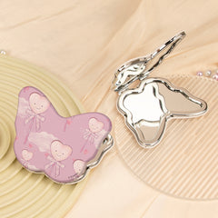Butterfly Shaped Compact Makeup Mirror 1X 2X Magnification Portable Folding PU Leather Metal Pocket Vanity Mirror