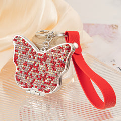 Butterfly Rhinestone Compact Mirror Keychain, Double Sided Pocket Makeup Mirror with Wrist Strap, Portable Travel Mirror for Women Girls, Purse & Gift Use