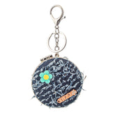 Denim Compact Mirror Keychain, Round Portable Makeup Mirror with Cute Flower Design, 95% High Clarity Folding Pocket Mirror for Women, Girls, Travel, Purse, Bag Charm(75*75mm)