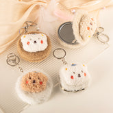Cute Plush Compact Mirror Keychain, Portable Double-Sided Pocket Makeup Mirror with Soft Furry Animal Design for Women, Girls, Backpack & Travel
