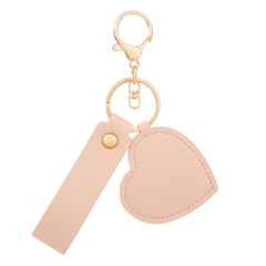 Heart-Shaped PU Leather Single Side Compact Mirror Keychain - Multi-Color Cute HD Swivel Folding Double-Sided Travel Mirror