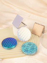 Holographic Mermaid Fish Scale PU Leather Compact Mirror - Round Double-Sided Folding Pocket Vanity Mirror with Silver Metal Frame & HD Glass for Purse, Travel & Gifts 🧜♀️🪞✨