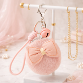 Cute Plush Bow Compact Mirror Keychain, Portable Folding Makeup Mirror with Bell Charm, 95% High-Definition Reflection, for Girls, Travel, Daily Touch-Ups & Gifts
