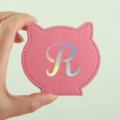1PC Stainless Steel Makeup Mirror Heart Single Side Compact Mirror Pink And Khaki Leather Colored Letters Paints Can Be Placed Suitable For Use When Making Up Free Hands It Is The Best Choice For Home Or Gift Giving For Mother Sister And Lover