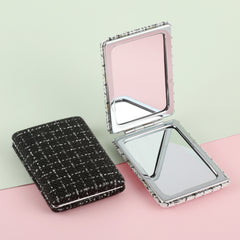 1PC Rectangular Fabric Makeup Mirror Folding Double Side Compact Mirror 2X Magnification Black And White Checkered Pattern Is Low-key And High-end Suitable As Gift For Elders On Birthdays  And It Will Not Appear Awkward When Used On Any Occasion