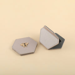 Contemporary Style 90*80mm Stainless Steel Hexagon Mirror with Eco-friendly PU Leather, HD Eco-friendly Glass