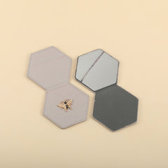 Contemporary Style 90*80mm Stainless Steel Hexagon Mirror with Eco-friendly PU Leather, HD Eco-friendly Glass