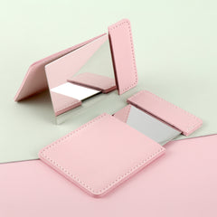 1PC Stainless Steel Makeup Mirror Leather Shell Wrapped Pull-out Single-sided Stainless Steel Cosmetic Mirror Stylish Easy To Carry Suitable As Gift Sister Girlfriend Suitable For Using On Any Occasion Leather Shell Protects Mirror From Being Broken
